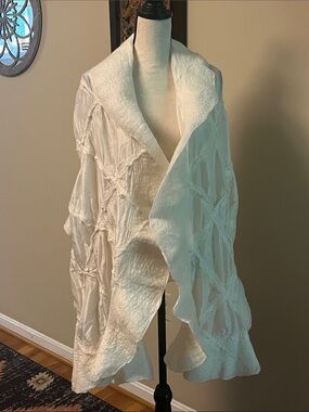 White Women's Shawl-Collar scarf/ shawl from silk and felted  wool, handmade